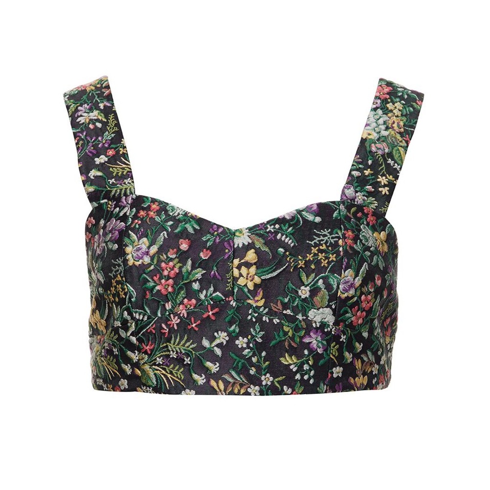 Tibi Floral Brocade Crop Top in Black with Multicolor Floral - Picture 3 of 6